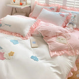 Colorful Clouds Bedding Set Princess Style Ruffle Duvet Cover with Zipper Closure Comforter Covers for Girls Women Home Decor