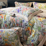 Floral Print 600TC Egyptian Cotton Bedding Queen King Comforter Cover Soft Duvet Cover Set Flat Bed Sheet Pillowcases