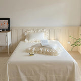 4Pcs Romantic Double Layer Lace Princess Wedding Bedding Set 100% Cotton Duvet Cover Bed Sheet Or Quilted Bedspread Pillowcases
