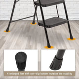 3 Step Folding Ladder with Handrails & Tool Platform, 330 lb Capacity, Non-Slip Wide Pedal, Portable Steel Step Stool
