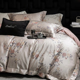 600TC Lyocell Cotton Flowers Jacquard Soft Silky Bedding Set Queen King Size Duvet Cover Bed Sheet/Fitted Sheet Pillowcases 4Pcs