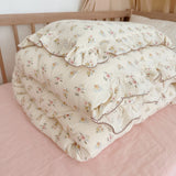 Korean Baby Girl Crib Bedding Set Bunny Rose Cherry Floral Cotton Muslin Cot Bedding Kit Duvet Cover Pillowcase No Filler