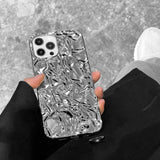 Luxury Silver Tin Paper Phone Case for iphone 16 15 14 13 11 12 Pro Max X XS Max XR Water Ripple Shockproof Soft Cover