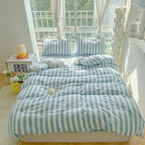Nordic Bedding Set Ins Popular Striped Duvet Cover Set Bed Sheets Set Single Twin Full Queen Size Skin-Friendly Soft Bedding