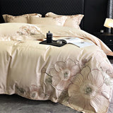 High end Flowers Embroidery Duvet Cover Set 1000TC Egyptian Cotton Bedding Sets Luxury Quilt Cover Fitted Bed Sheet Pillowcases