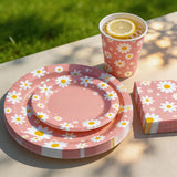 80pcs Pink Daisy Disposable Tableware Set Floral Paper Plates Cups Napkins For Baby Shower Girls Birthday Party Supplies