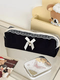 Exquisite and Compact Lipstick Coin Purse Portable Pencil Case for Students with Lace Trim and Quilted Interior Storage Bag