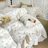 3/4Pcs Vintage French Floral Ruffles Knitted Cotton Double Yarn Soft Skin-friendly Bedding Set Duvet Cover Bed Sheet Pillowcases