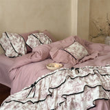 Three-layer Ruffles Bow Princess Bedding Set 1000TC Egyptian Cotton Brushed Duvet Cover Bed Sheet Pillowcases 4Pcs