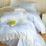 Vintage Jacquard Lace Ruffles Wedding Bedding Set Lyocell Cotton Soft Silky Duvet Cover Set Bed Sheet Fitted Sheet Pillowcases