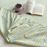 1PCS Nordic Stripe Fitted Sheet Non Slip Bedspread 100% Cotton With Elastic Band Mattress Cover (no Pillowcase)