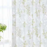 Pastoral Leaves Cut Flowers Semi Transparent Curtains Thickened Gauze Printed Drapes for Living Room, Bedroom, Balcony