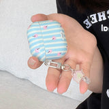 Gentle pink apple blue stripe earphone case for Apple airpods1/2/3/4 generation airpods pro2 generation silicone soft cute case