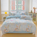 100% Cotton Bedding Set Soft Skin-friendly Four Piece Set Single Couple Flower Printed Comforter Duvet Cover Set for Adults Kids