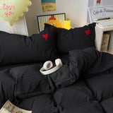 Cute Pink Heart Bedding Set Ins Nordic Embroidery Bed Sheet Set Of Four Pieces Home Luxury Duvet Cover Set For Girls