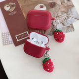Cute Matte Red Silicone Earphone Case Knitted Strawberry Pendant For Apple AirPods 1 2 3 4 Pro 2 Soft Tpu Protection Cover