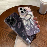 Fashion Glitter Gradient Purple Feather Transparent Shockproof Protection Case for iPhone 15 14 Pro 13 12 11 Pro Max Phone Cover