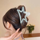 Sweet Five-pointed Star Bow Hair Clip Acrylic Jelly Color Shark Clip Pan Hair Grab Clip for Women Hair Accessories