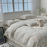 Korean 100% Cotton Floral Print Quilt Cover Thick Comfortable Duvet Cover with Lace Soft Single Home Textile for 200X230Cm Size