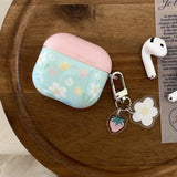 Pink Cover Blue Flower + Pendant Suitable for Apple for Airpodspro2 Case/For Airpodspro Case/For Airpods4 Case/For Airpods3 Case/For Airpods2 Case/Fashion Women's Headphone Case/Casual Headphone Case