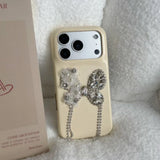 Fresh Color Luxury 3D Silver Rhinestone Lace Bow Yellow Phone Case for iPhone 17 16 15 Pro Max Shockproof Back Cover