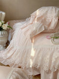 1200TC Egyptian Cotton Lace Ruffles Princess Wedding Style Pink Bedding Set Duvet Cover Flat/Fitted Bed Sheet Pillowcases 4Pcs