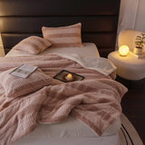 Autumn and Winter New Teddy Rabbit Plush Light Luxury Striped Blanket Cover Blanket