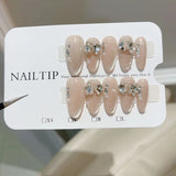 10Pcs Handmade Press on Nails Full Cover Rhinestone Polka Dot False Nails Almond Simple and Gentle Wearable Manicure Nail Tips
