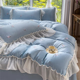 Rose Embroidery Bedding Set Silky Luxury Bedsheets Set Pillowcase Duvet Cover Bedclothes Skin-friendly Bed Linen Home Textiles