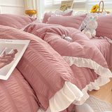 Korean Style Bedding Set Duvet Cover Flat Bed Sheet Bed Skirt Princess Style Ruffle Quilt Cover For Girls Summer Bed Linen