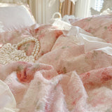 Luxury Princess Style 100% Cotton Bedding Set Floral Jacquard Lace Ruffles Duvet Cover Bed Sheet/Fitted Sheet Pillowcases 4Pcs