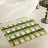 Tufting Checks Bathmat Chic Bathroom Rug Soft Fluffy Geometric Mat Carpet Floor Anti Slip Pad Aesthetic Home Room Green Decor
