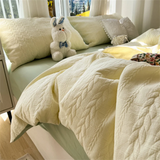 Knitted Washed Cotton Bed Four Piece Set with Ins Style Simple and High-end Feeling, Bed Sheet Duvet Set Three Piece Set