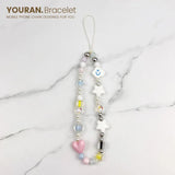 Funny Bear & Flower Heart Bead Pendant Phone Bracelet Wristband Chain Bag jewelry Lanyard Charm