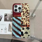Korean Stripes Leopard Jigsaw Wave Point Print Phone Case for IPhone 16 15 14 13 11 12 Pro Max Plus Patchwork Vortex Cover Funda