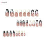 Y2K Girls Fake Nails Pink Star Designs Rhinestone False Nails Tips Full Cover Wearable Nails Press on DIY Manicure Accessories