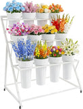 Hot New 3 Tier Metal Flower Cart with Wheels 12 Buckets Display Stand for Florist Bouquet Indoor Outdoor Patio