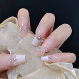 24Pcs Sweetheart Gradient Pink Pattern Design False Nail French Coffin Full Cover Fake Nails Glue DIY Manicure Nail Art Tools