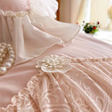 Pure Cotton Lace Ruffles Princess Wedding Style Bedding Set Queen King Size Duvet Cover Set Bed Sheet Pillowcases 4Pcs