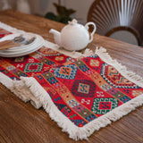 European Retro Yarn-dyed Jacquard Tassel Table Runner,Cotton Table Linen Runner for Wedding Party Festivals Christmas Decor