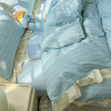 Striped Ruffles Duvets Cover Sets Single/Queen Size Bed Cover Set Skin-friendly Soft funda nordica 150 cama Blue Color