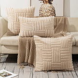 Plush Decorative Throw Pillow Covers Fuzzy Striped Soft Pillowcase Cushion Covers Cushion Case Shell for Sofa Couch Bedroom