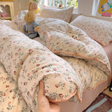 Ins Bedding Set Purple Love Stripe Double Layer Yarn Four Piece Dormitory Girl Heart Bed Sheet And Quilt Set Washed Cotton