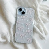 Cute Pink Bow Clear Phone Case For iPhone 15 14 13 12 Pro Max Star Bling Glitter Transparent Case Silicone Soft Cover Funda