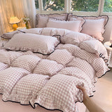 Heart Print Duvet Cover Set Princess Style Lace Ruffles Bedding Set Queen King Skin Friendly Soft Quilt Cover Sheet Pillowcases