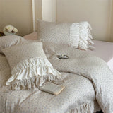 100% Cotton Vintage French Pleated Lace Ruffles Floral Princess Bedding Set Duvet Cover Flat/Fitted Bed Sheet Pillowcases 4Pcs