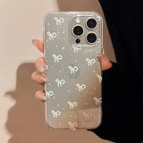 Shiny blue bowknot soft phone case for iphone 15promax 13 11 15 13pro 15pro 12 14promax 12pro 14 pro max transparent fundas capa