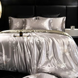 4pcs printed luxury high-end silk bedding set soft satin single double duvet cover pillowcase flat sheet or fitted sheet set