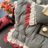 100% Cotton Premium Double Layer Yarn Soft Vintage Floral Lace Ruffles Princess Bedding Set Duvet Cover Bed Sheet Pillowcases