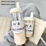 850ml Water Bottles Straw Cup Juice Milk Plastic Cup with Lid Straw Bubble Tea Coffee Cups Large Capacity Drinkware
